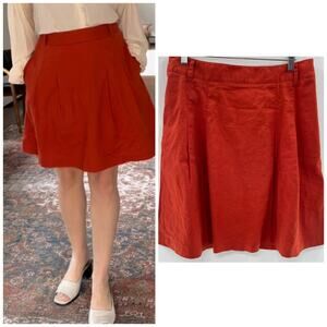 Banana Republic Linen Blend Pleated Full Skirt Above Knee Burnt Orange Size 12
